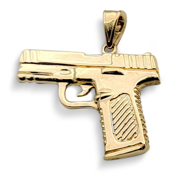 Solid 18K Yellow Gold 9mm Pistol Pendant, Real Gold Gun Pendant
