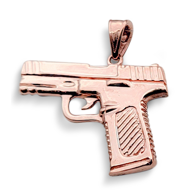 Solid 18K Rose Gold 9mm Pistol Pendant, Real Gold Gun Pendant