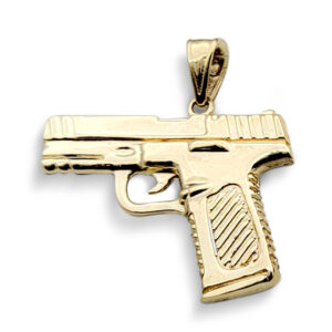 Solid 14K Yellow Gold 9mm Pistol Pendant, Real Gold Gun Pendant