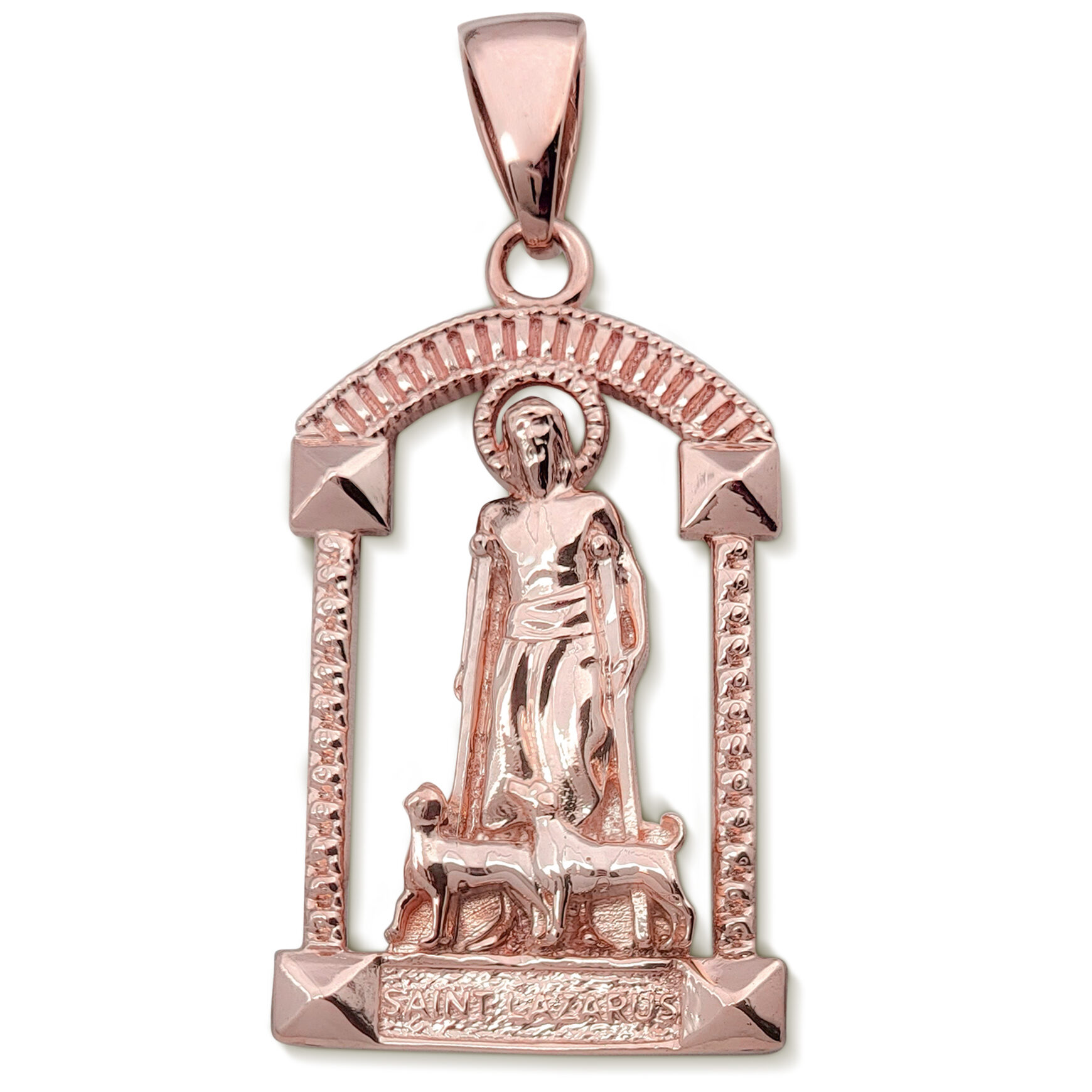 Real 10K Rose Gold Saint Lazarus Pendant, 12.4 grams, 1.75" Solid Gold San Lazaro