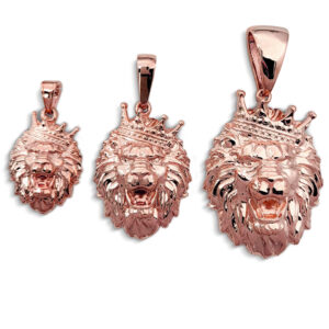 Real 14K Rose Gold Lion Pendant Crooked Tilted Crown, 3 Sizes, Leo King Pendant