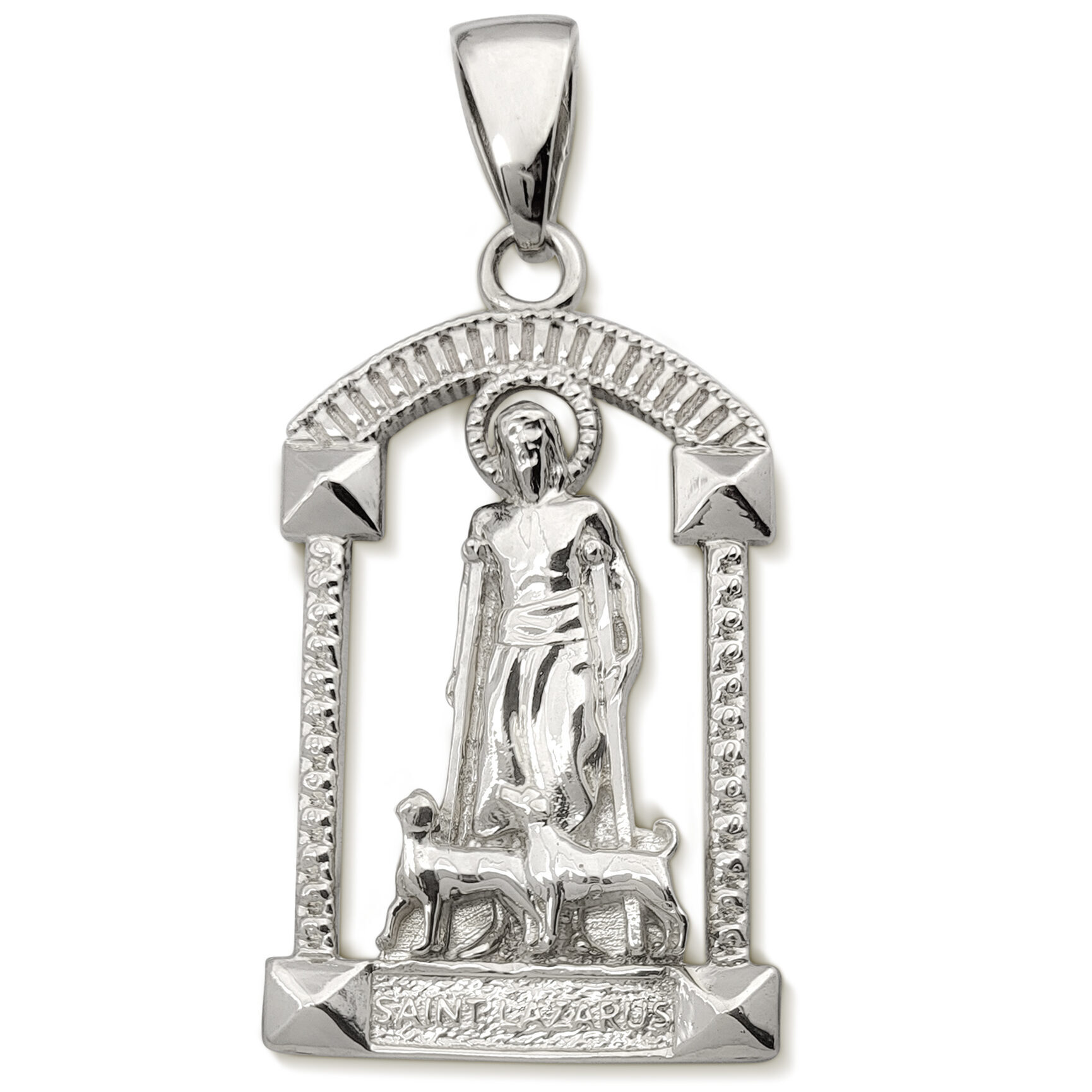 Real 10K White Gold Saint Lazarus Pendant, 11.8 grams, 1.75" Solid Gold San Lazaro