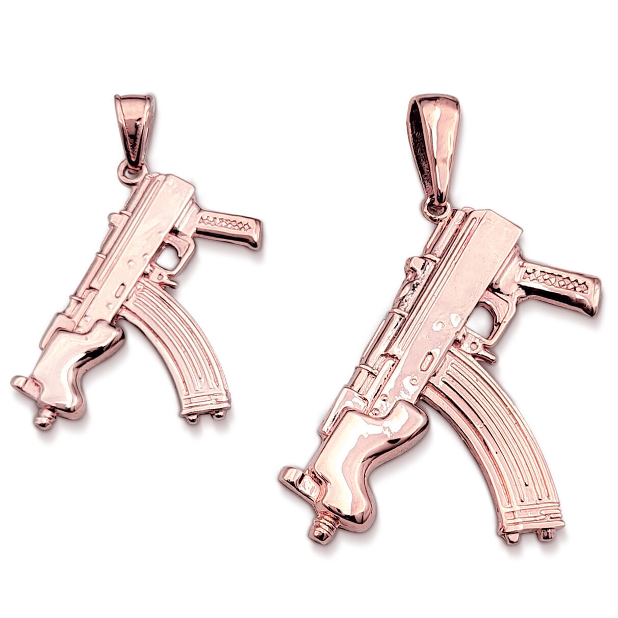 Solid 18K Rose Gold Mini Draco Pistol, Real Gold Gun Pendant AK-47
