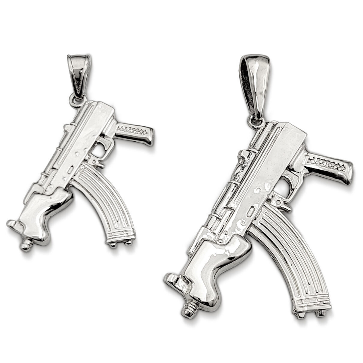 Solid 18K White Gold Mini Draco Pistol, Real Gold Gun Pendant AK-47