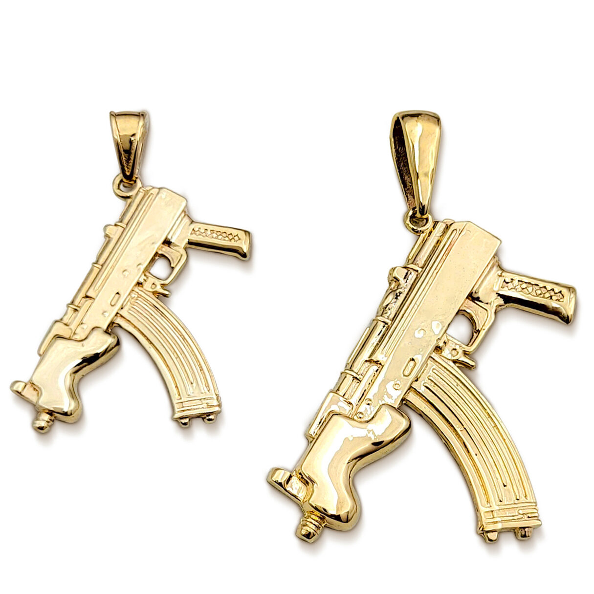Solid 18K Yellow Gold Mini Draco Pistol, Real Gold Gun Pendant AK-47