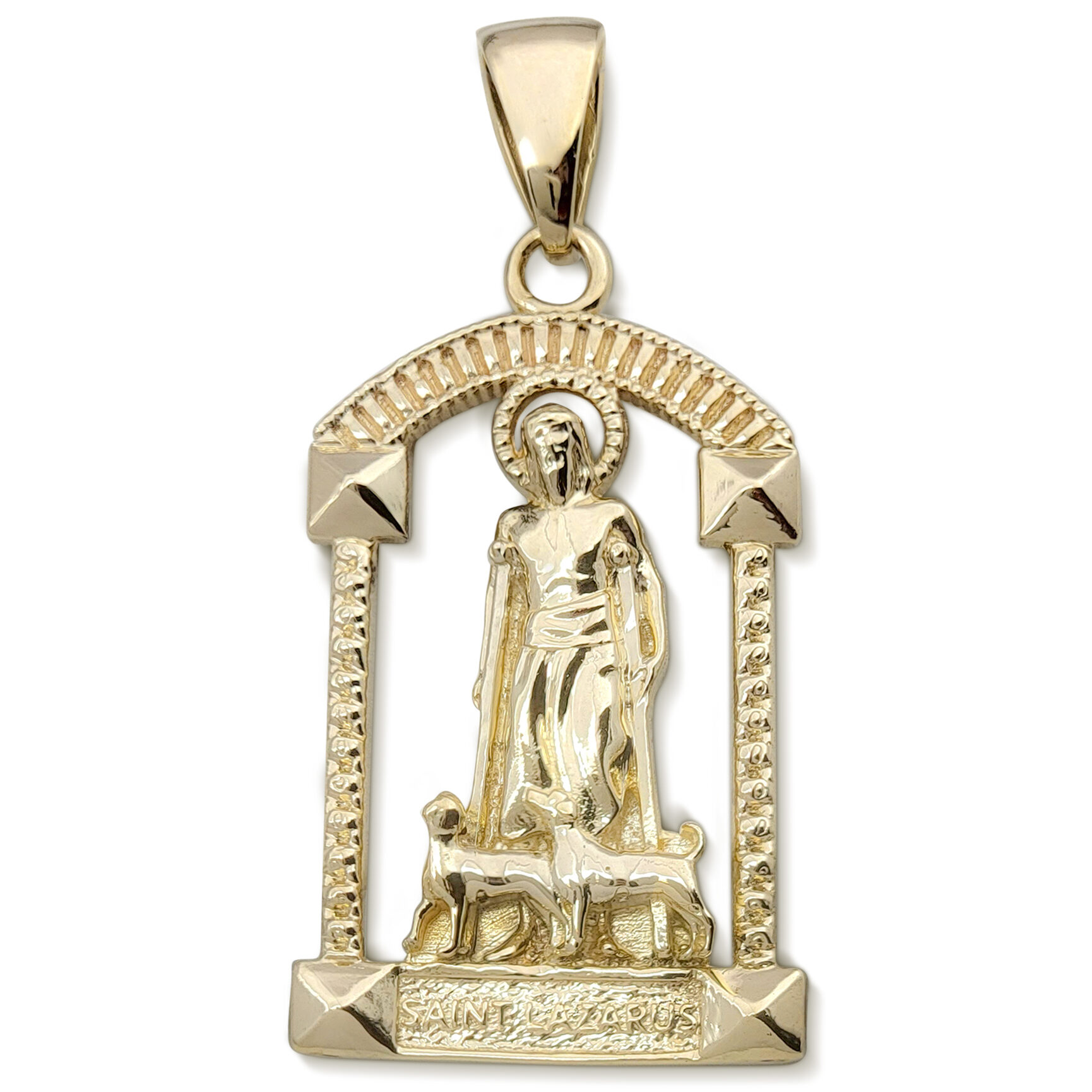 Real 10K Yellow Gold Saint Lazarus Pendant, 12.4 grams, 1.75" Solid Gold San Lazaro