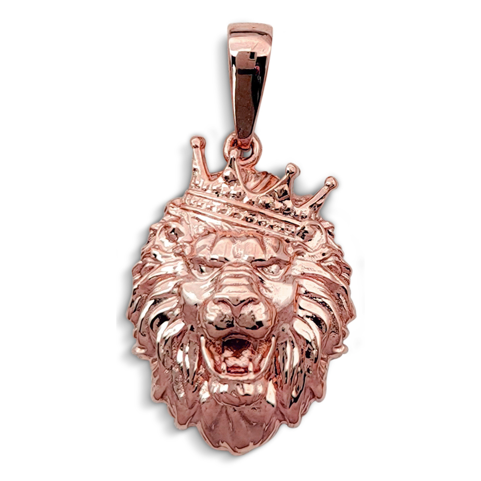 Real 14K Rose Gold Lion Pendant Crooked Tilted Crown, Sizes, Leo King  Pendant