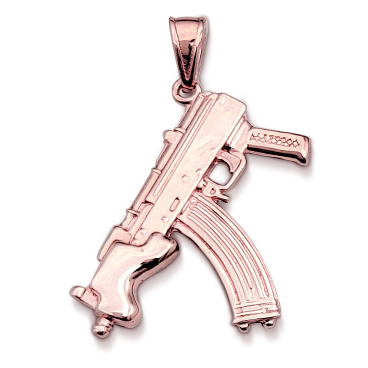 Solid 14K Rose Gold Mini Draco Pistol, Real Gold Gun Pendant AK-47
