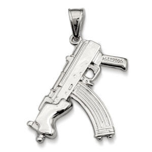 Solid 14K White Gold Mini Draco Pistol, Real Gold Gun Pendant AK-47