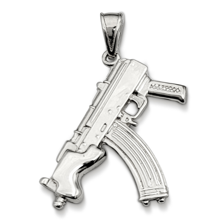 Solid 18K White Gold Mini Draco Pistol, Real Gold Gun Pendant AK-47