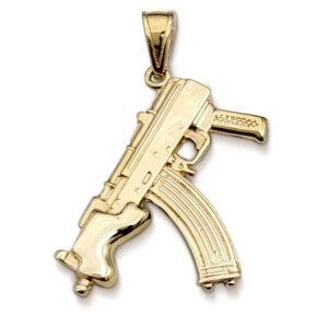 Solid 14K Yellow Gold Mini Draco Pistol, Real Gold Gun Pendant AK-47