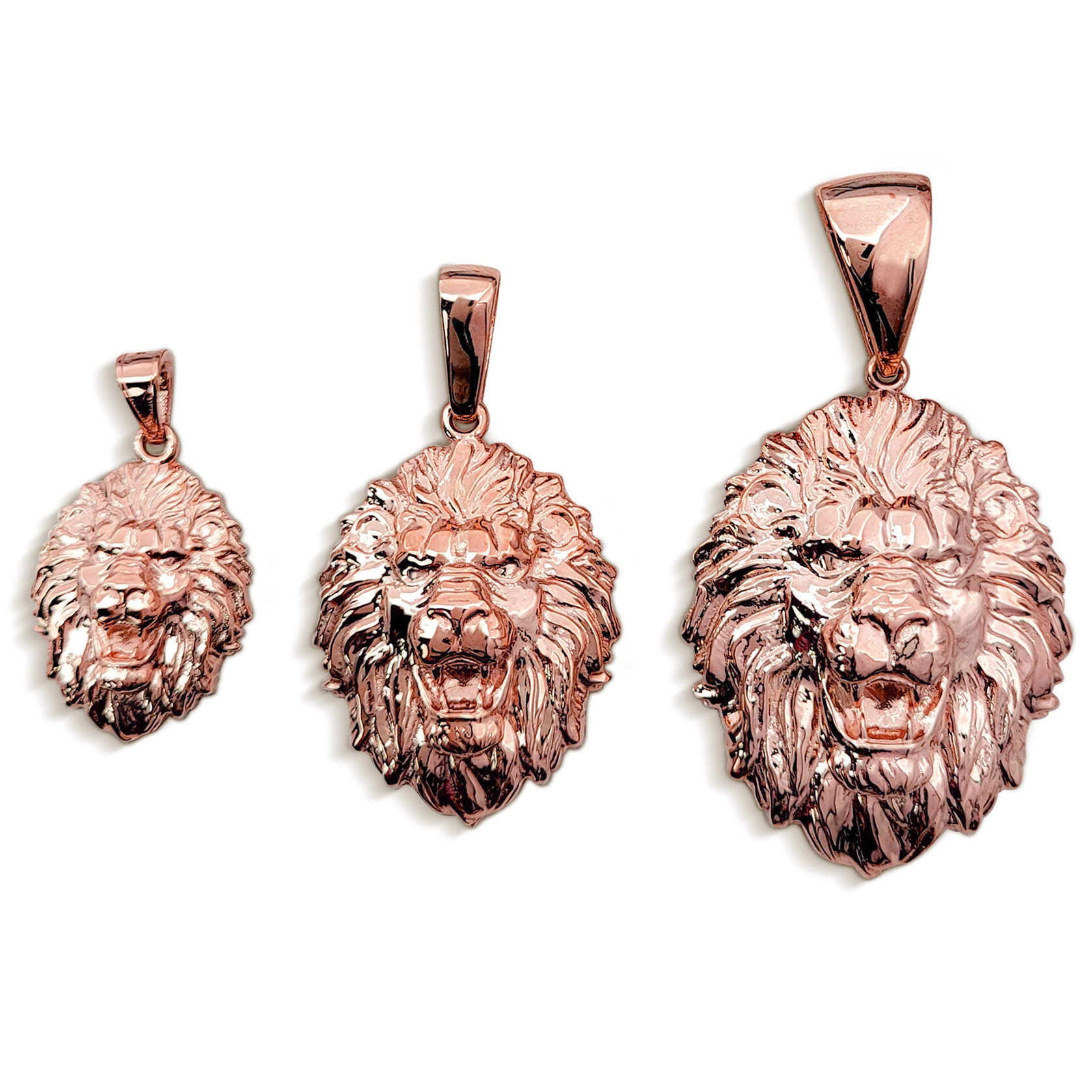 Real 10K Rose Gold Lion Pendant, 3 Sizes, Solid Gold Leo Pendant