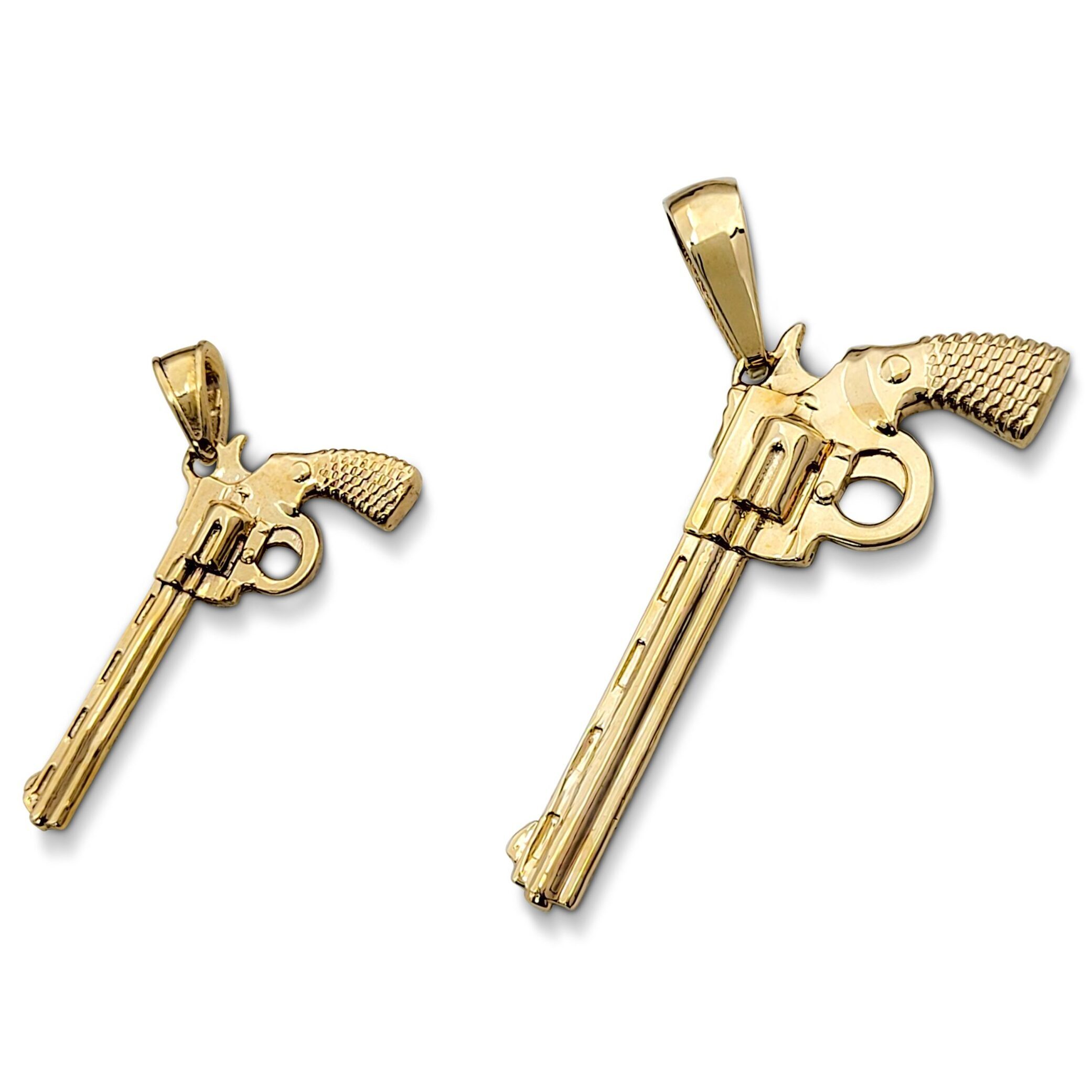 Solid 14K Yellow Gold Revolver Pistol Pendant, Six Shooter Real Gold Gun Pendant