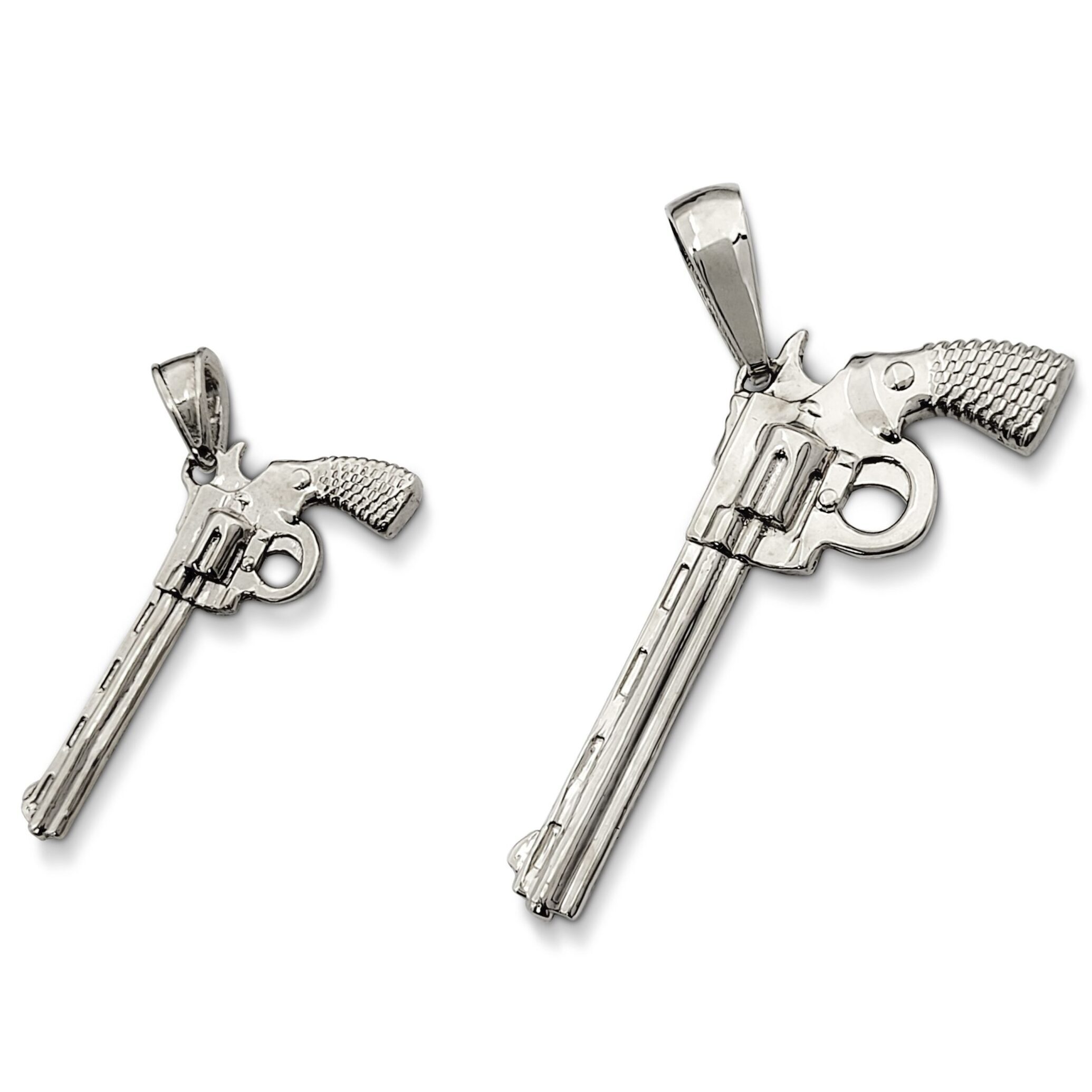 Solid 10K White Gold Revolver Pistol Pendant, Six Shooter Real Gold Gun Pendant
