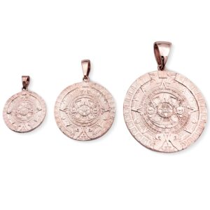 Real 10K Rose Gold Aztec Mayan Calendar Pendant 3 Sizes Calendario Charm