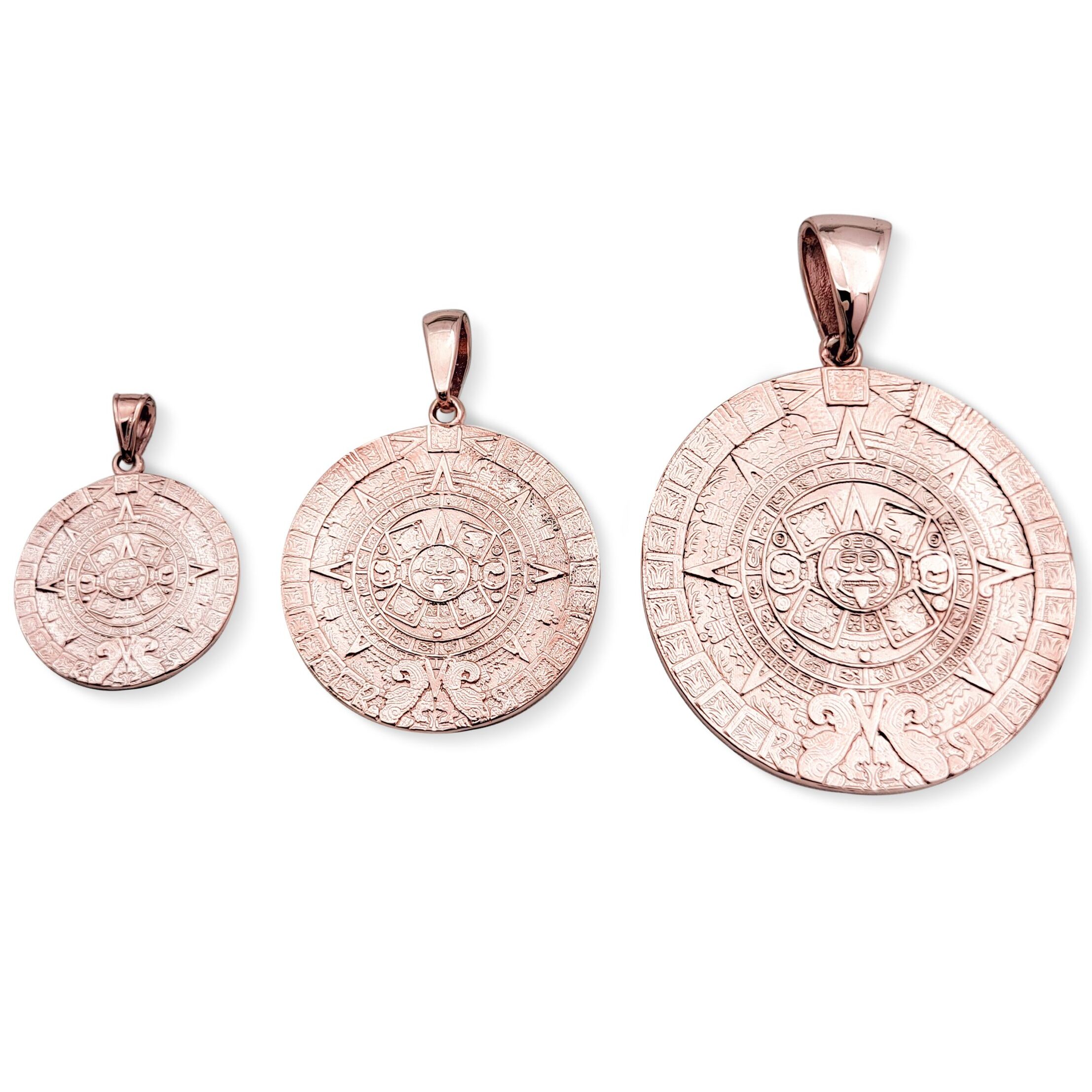 Real 18K Rose Gold Aztec Mayan Calendar Pendant 3 Sizes Calendario Charm