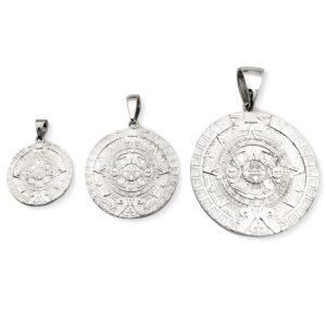 Real 10K White Gold Aztec Mayan Calendar Pendant 3 Sizes Calendario Charm