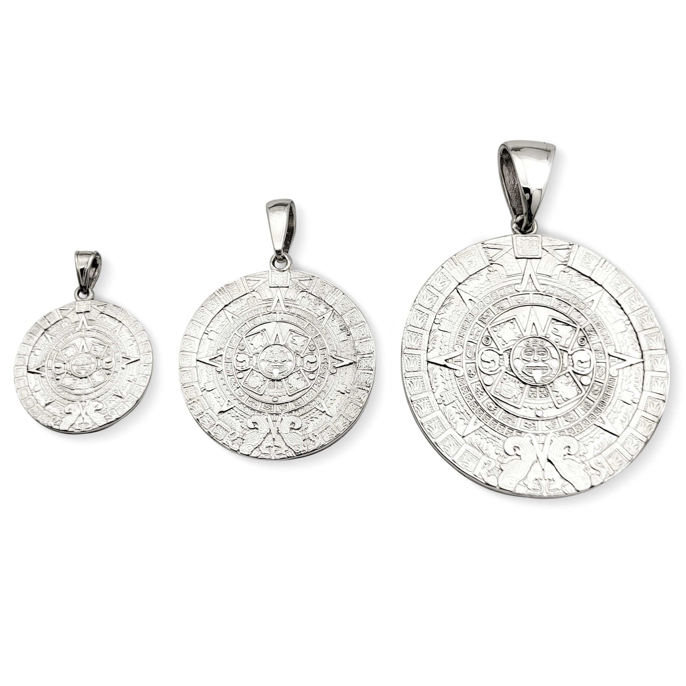 Real 18K White Gold Aztec Mayan Calendar Pendant 3 Sizes Calendario Charm