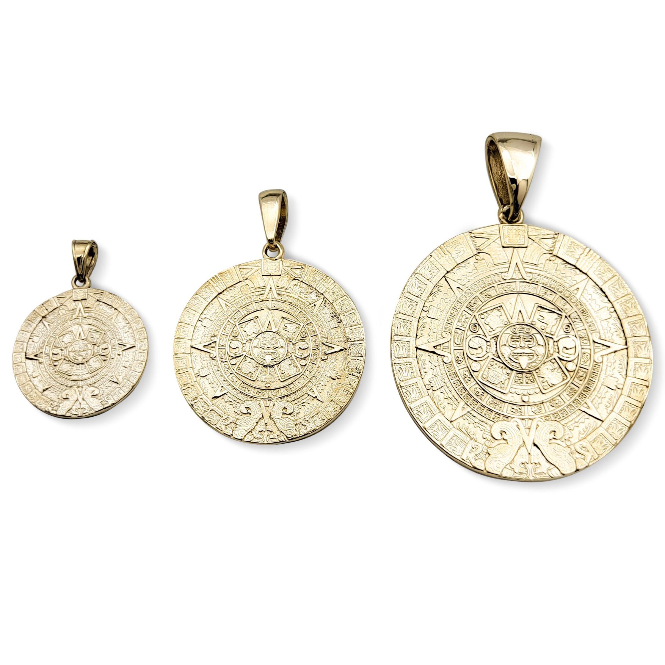 Real 10K Yellow Gold Aztec Mayan Calendar Pendant 3 Sizes Calendario Charm