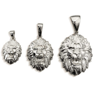 Real 18K White Gold Lion Pendant, 3 Sizes, Solid Gold Leo Pendant