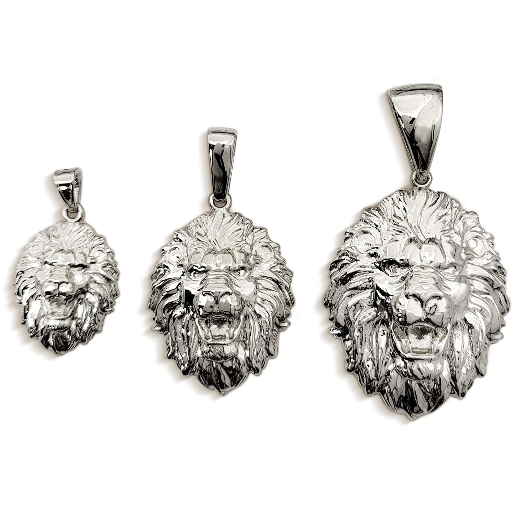 Real 10K White Gold Lion Pendant, 3 Sizes, Solid Gold Leo Pendant