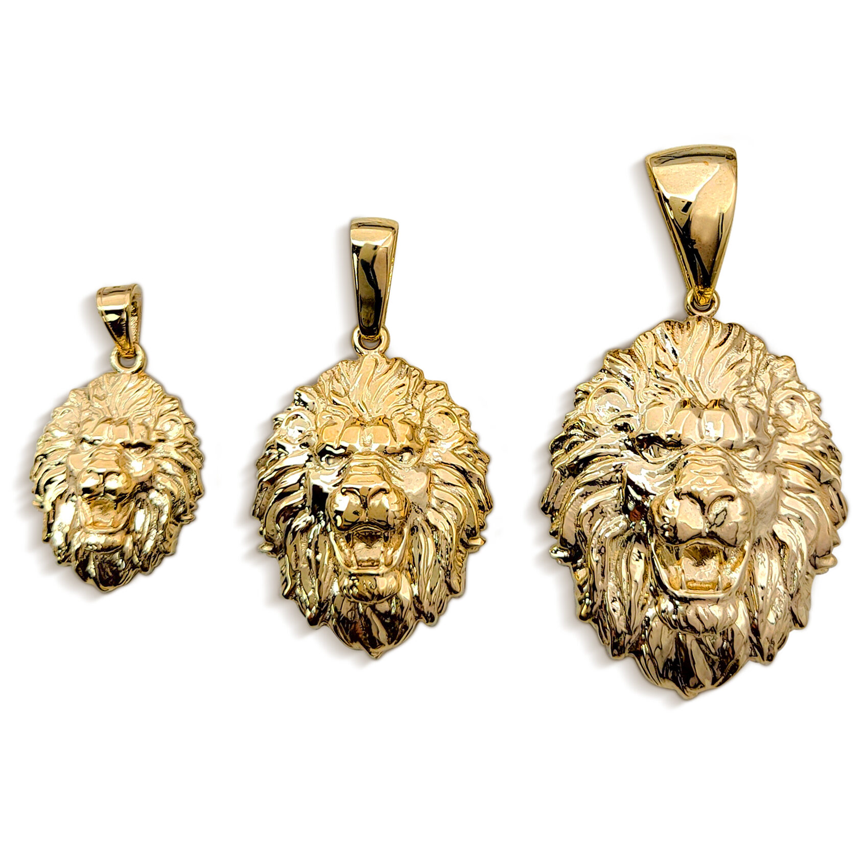 Real 18K Yellow Gold Lion Pendant, 3 Sizes, Solid Gold Leo Pendant