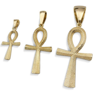Real 10K Yellow Gold Ankh Pendant, 3 Sizes, Diamond Cut Solid Gold Egyptian Cross