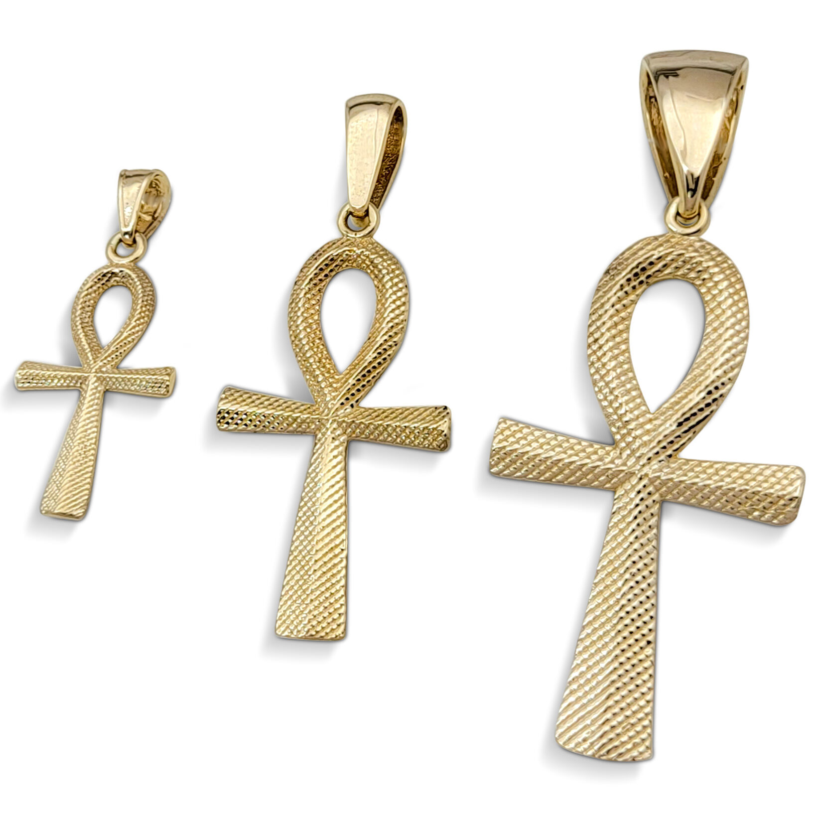 Real 10K Yellow Gold Ankh Pendant, 3 Sizes, Diamond Cut Solid Gold Egyptian Cross