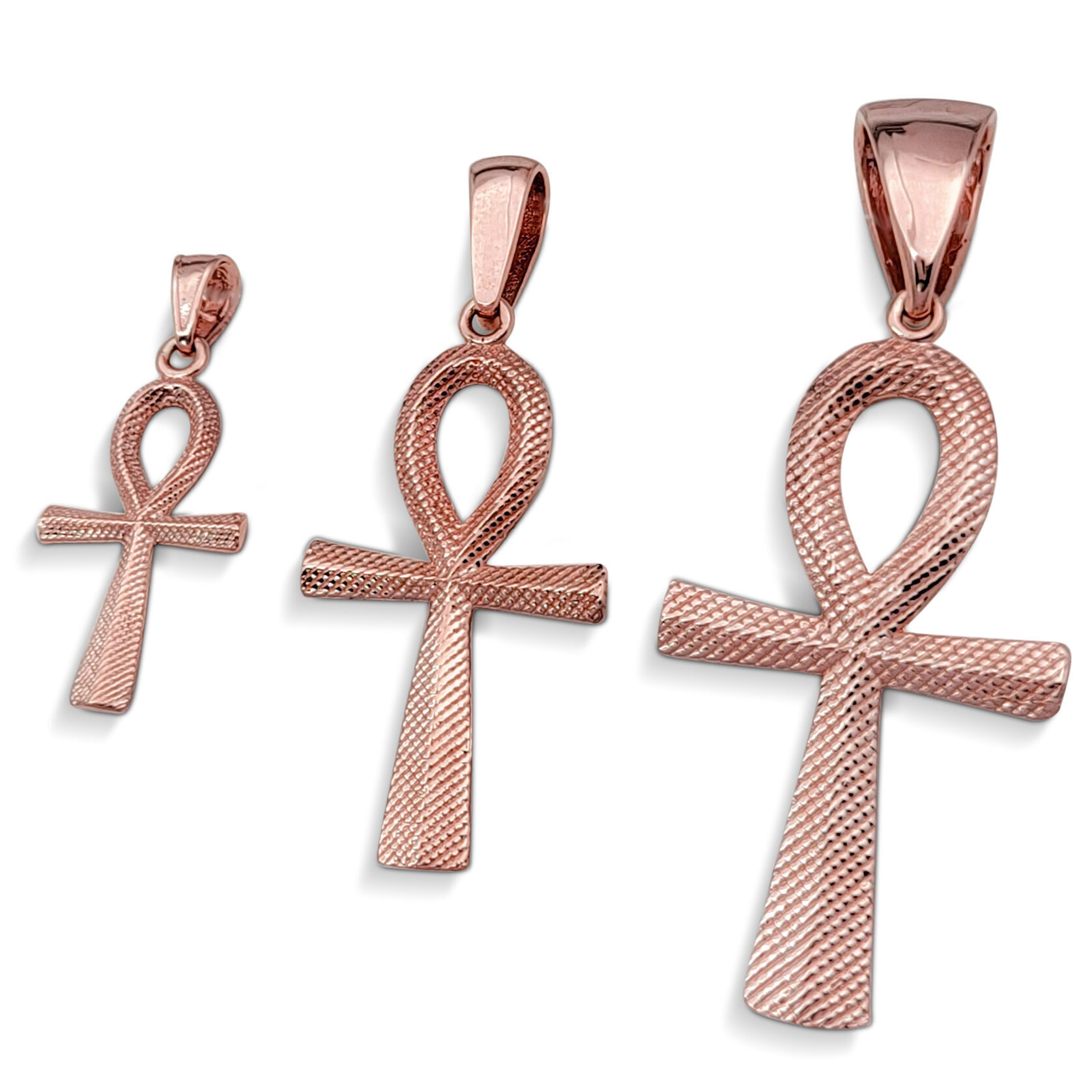 Real 18K Rose Gold Ankh Pendant, 3 Sizes, Diamond Cut Solid Gold Egyptian Cross