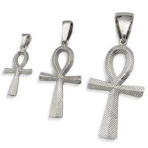 Real 14K White Gold Ankh Pendant, 3 Sizes, Diamond Cut Solid Gold Egyptian Cross