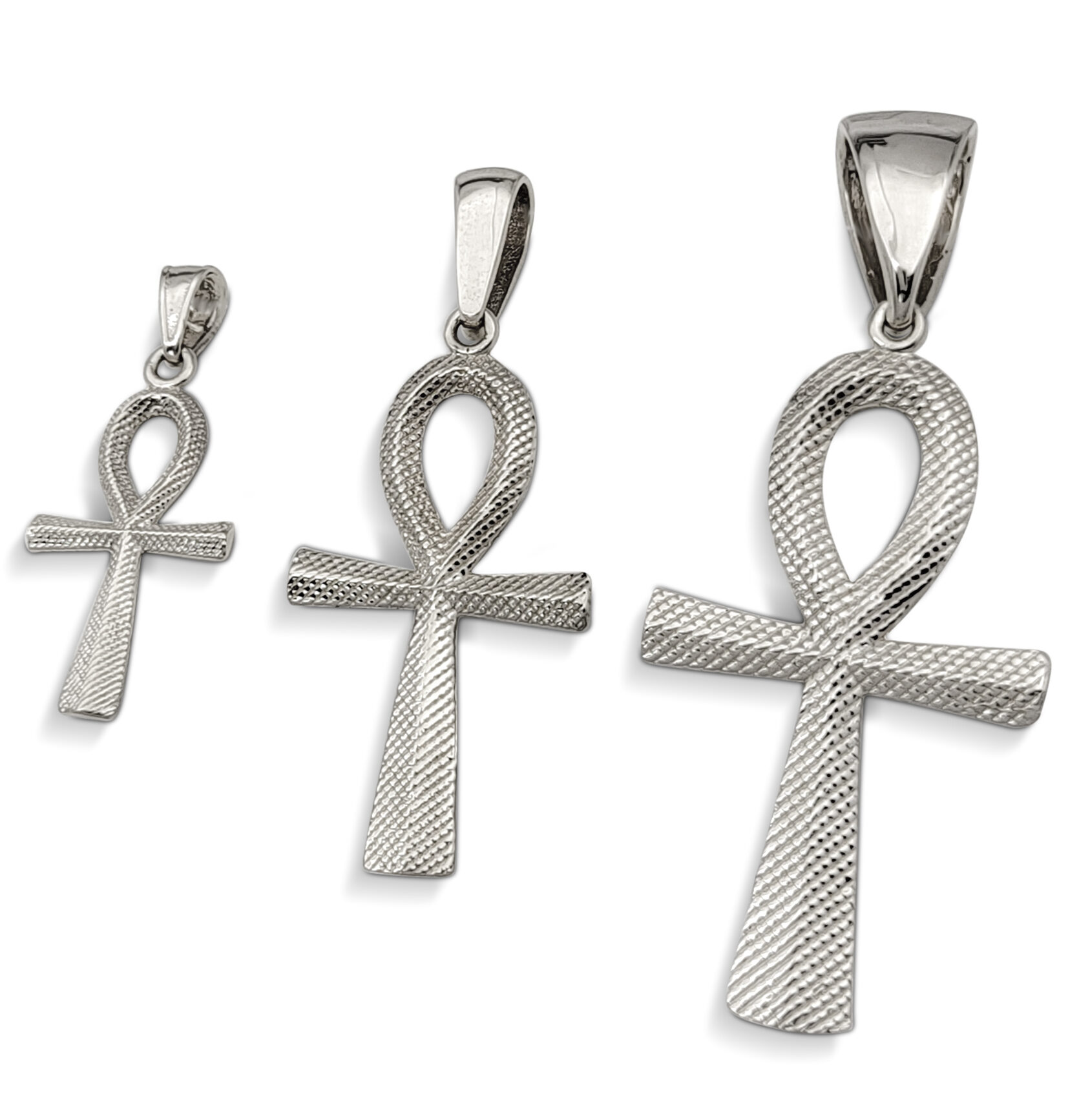 Real 18K White Gold Ankh Pendant, 3 Sizes, Diamond Cut Solid Gold Egyptian Cross