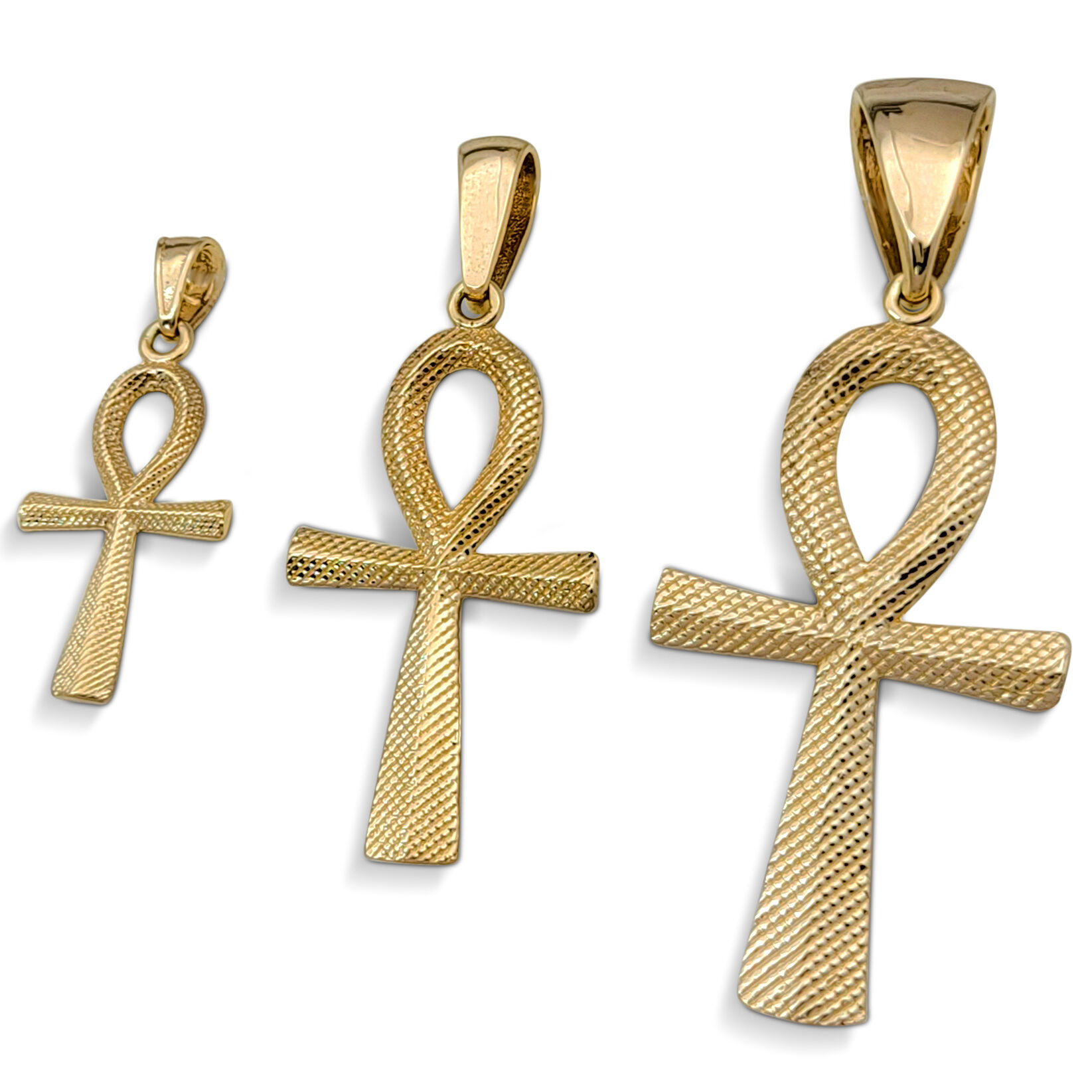 Real 18K Yellow Gold Ankh Pendant, 3 Sizes, Diamond Cut Solid Gold Egyptian Cross