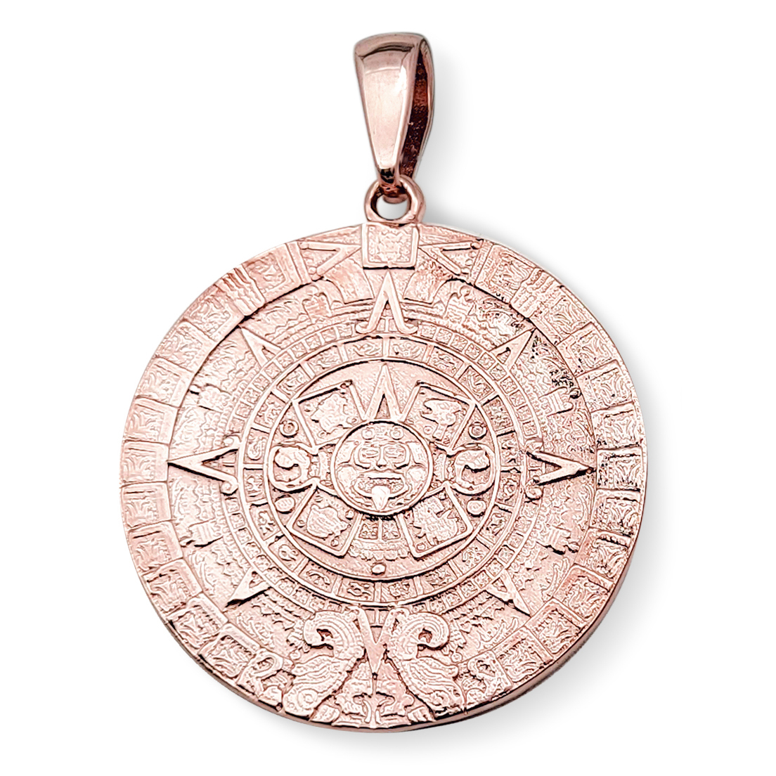Real 10K Rose Gold Aztec Mayan Calendar Pendant 3 Sizes Calendario Charm