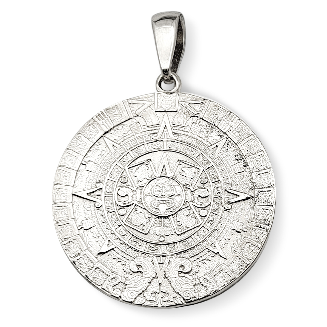 Real 10K White Gold Aztec Mayan Calendar Pendant 3 Sizes Calendario Charm