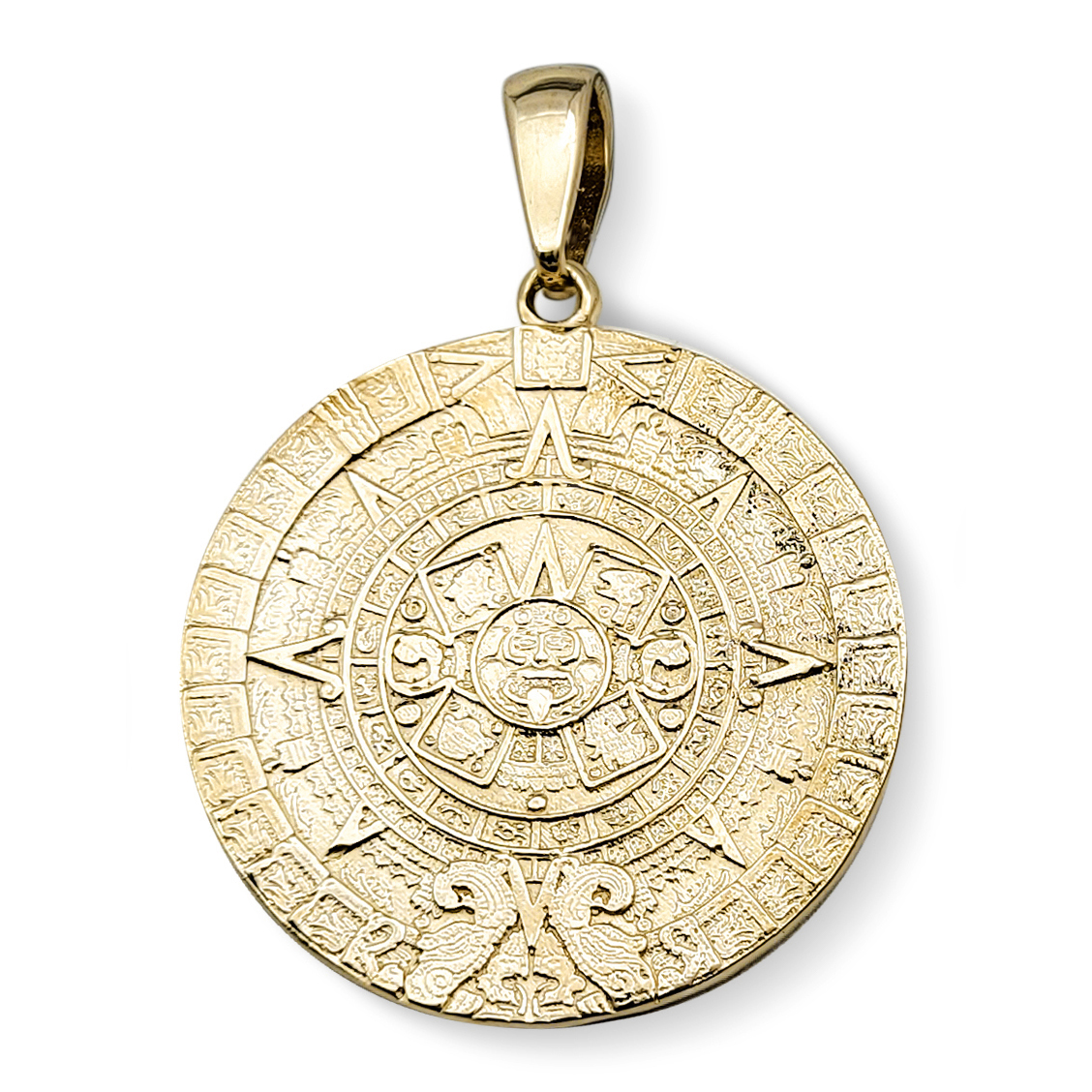 Real 10K Yellow Gold Aztec Mayan Calendar Pendant 3 Sizes Calendario Charm