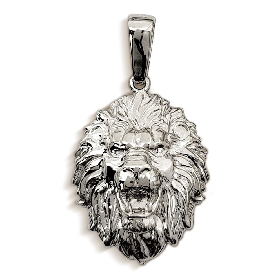 Real 18K White Gold Lion Pendant, 3 Sizes, Solid Gold Leo Pendant