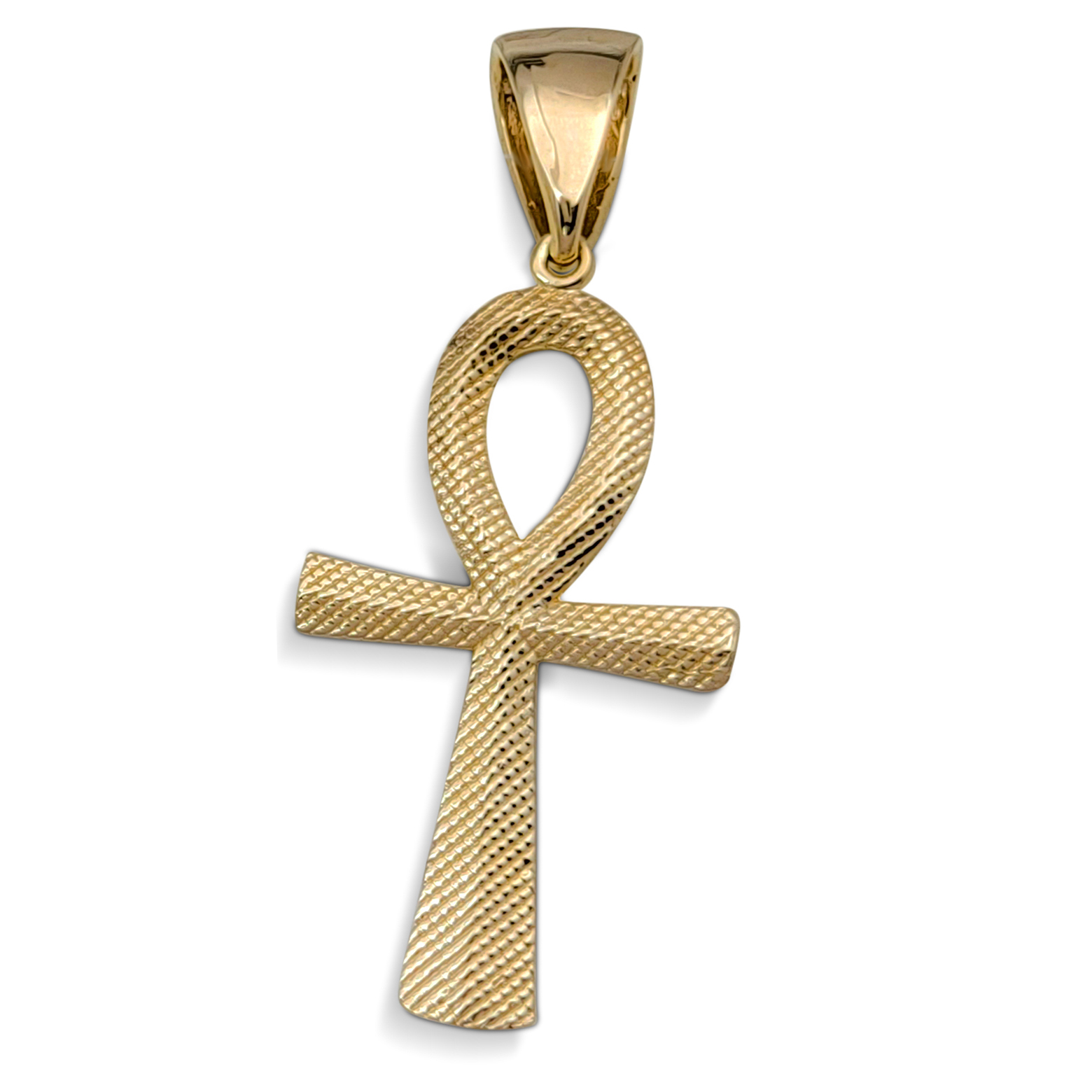 Real 18K Yellow Gold Ankh Pendant, 3 Sizes, Diamond Cut Solid Gold Egyptian Cross