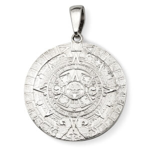 Real 14K White Gold Aztec Mayan Calendar Pendant 3 Sizes Calendario Charm