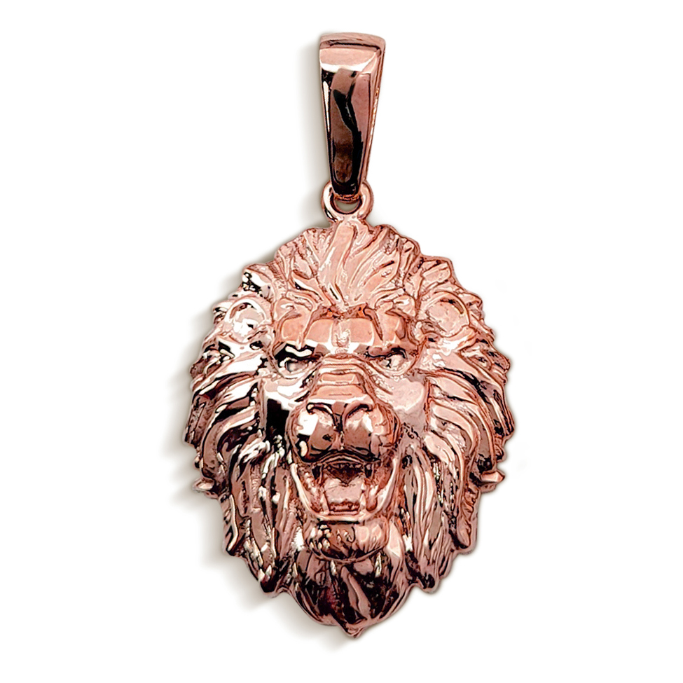 Real 18K Rose Gold Lion Pendant, 3 Sizes, Solid Gold Leo Pendant