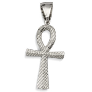 Real 18K White Gold Ankh Pendant, 3 Sizes, Diamond Cut Solid Gold Egyptian Cross