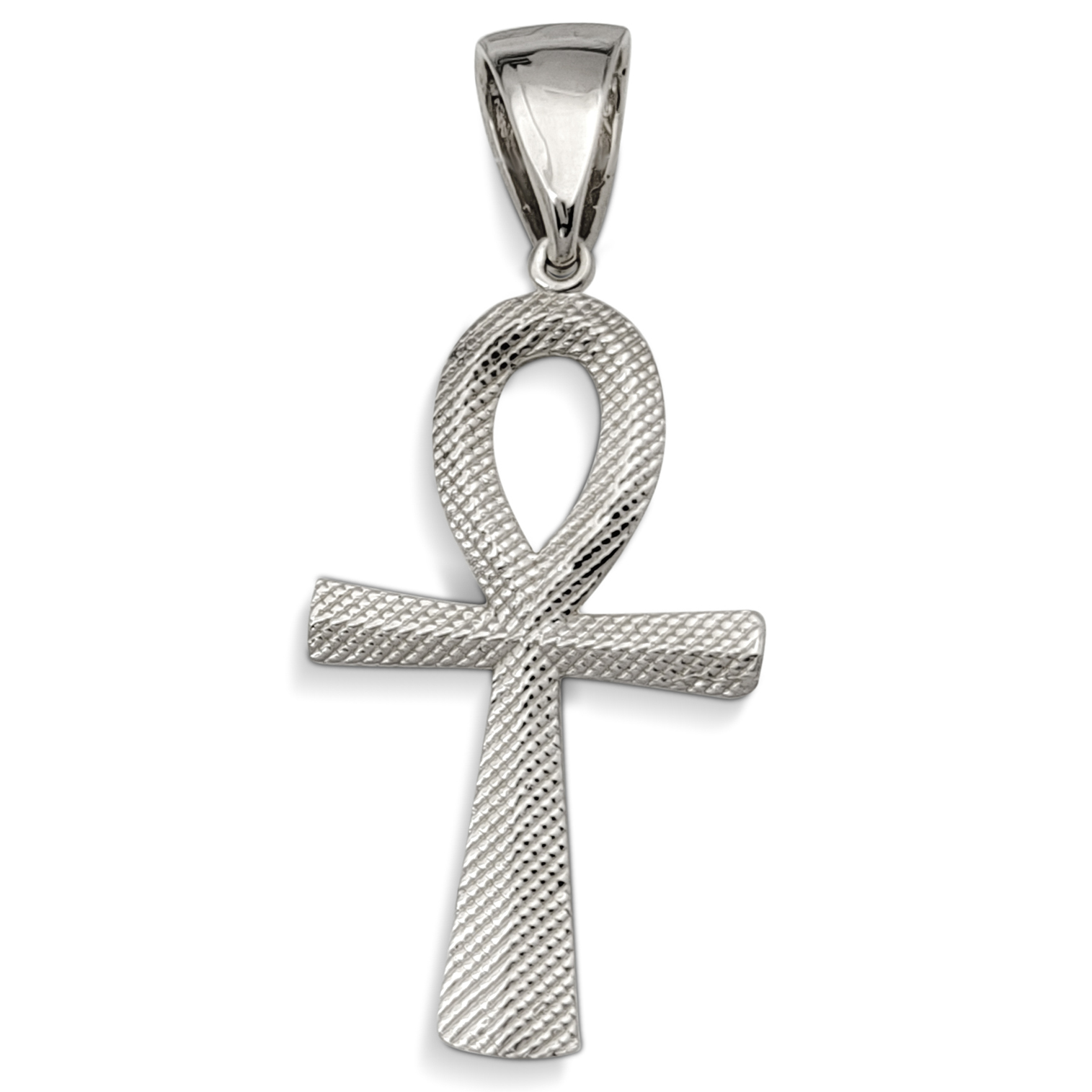 Real 18K White Gold Ankh Pendant, 3 Sizes, Diamond Cut Solid Gold Egyptian Cross