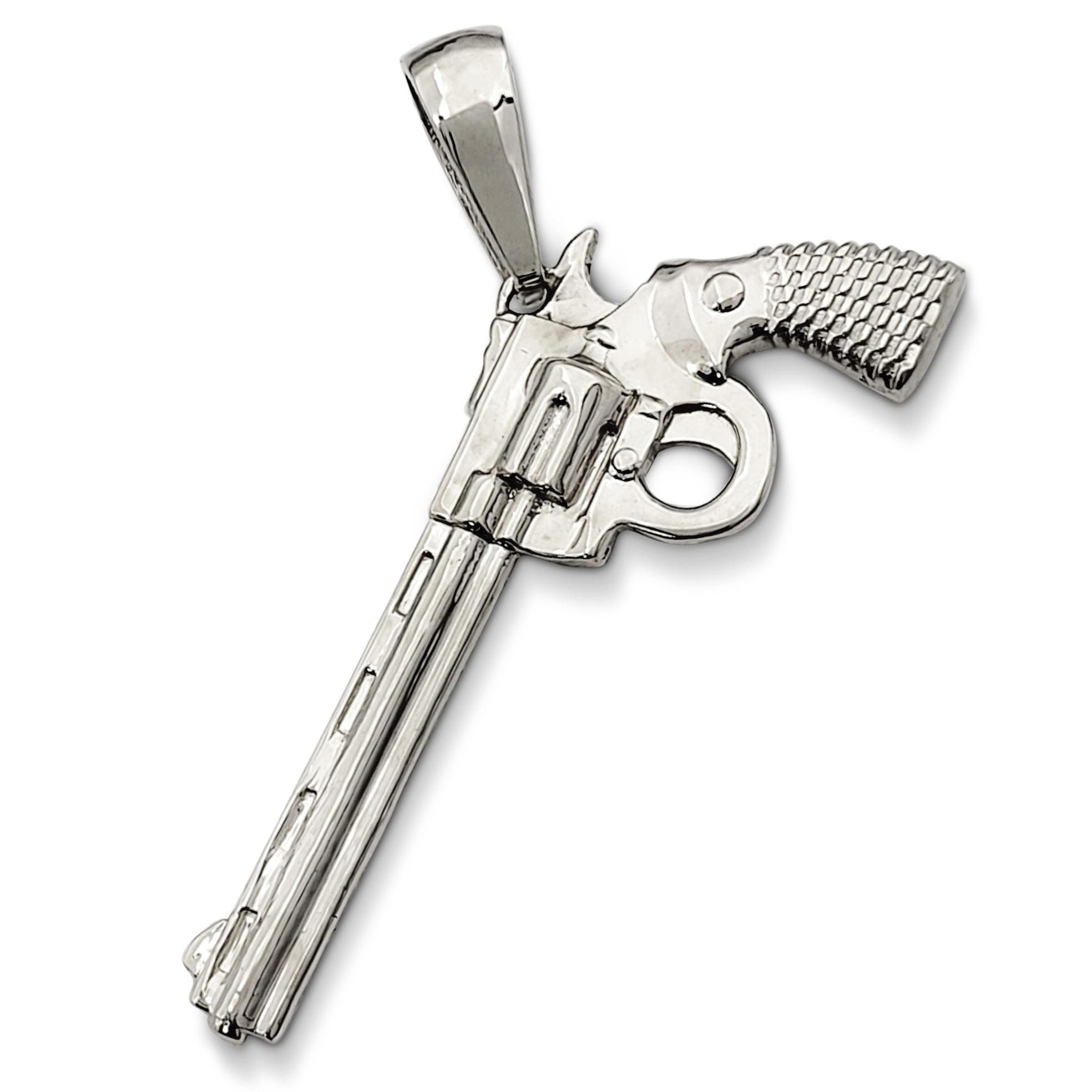 Solid 18K White Gold Revolver Pistol Pendant, Six Shooter Real Gold Gun Pendant