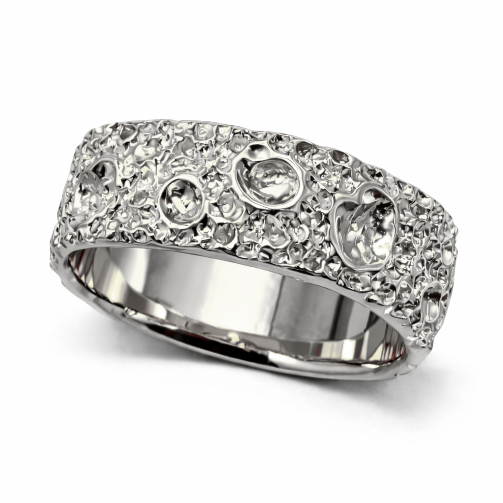 14K White Gold Moon Surface Ring, Gold Moon Crater Ring, 7mm Gold Wedding Band