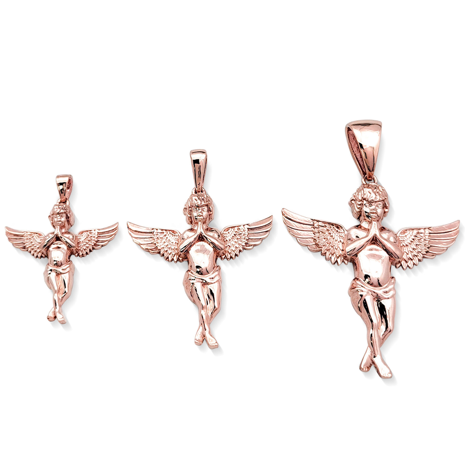Real 18K Rose Gold Angel Pendant Praying Baby Guardian Angel Pendant 3 Sizes