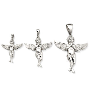 Real 10K White Gold Angel Pendant Praying Baby Guardian Angel Pendant 3 Sizes
