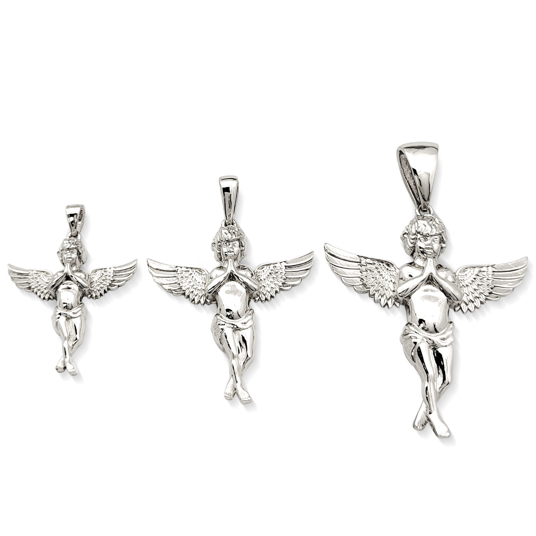 Real 18K White Gold Angel Pendant Praying Baby Guardian Angel Pendant 3 Sizes