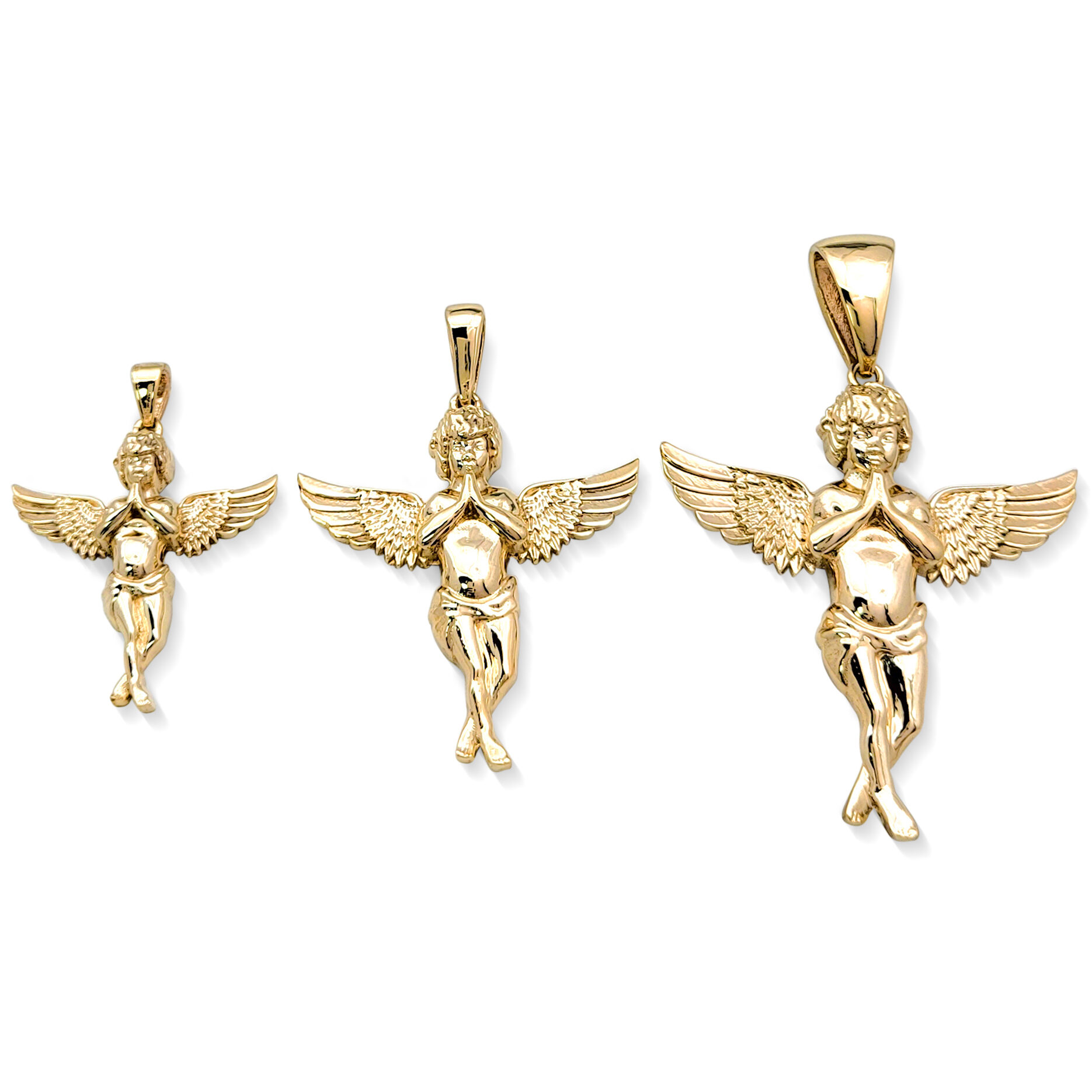 Real 18K Yellow Gold Angel Pendant Praying Baby Guardian Angel Pendant 3 Sizes