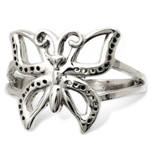 Solid 14K White Gold Ring Large Pierced Butterfly, Size 3 - 12