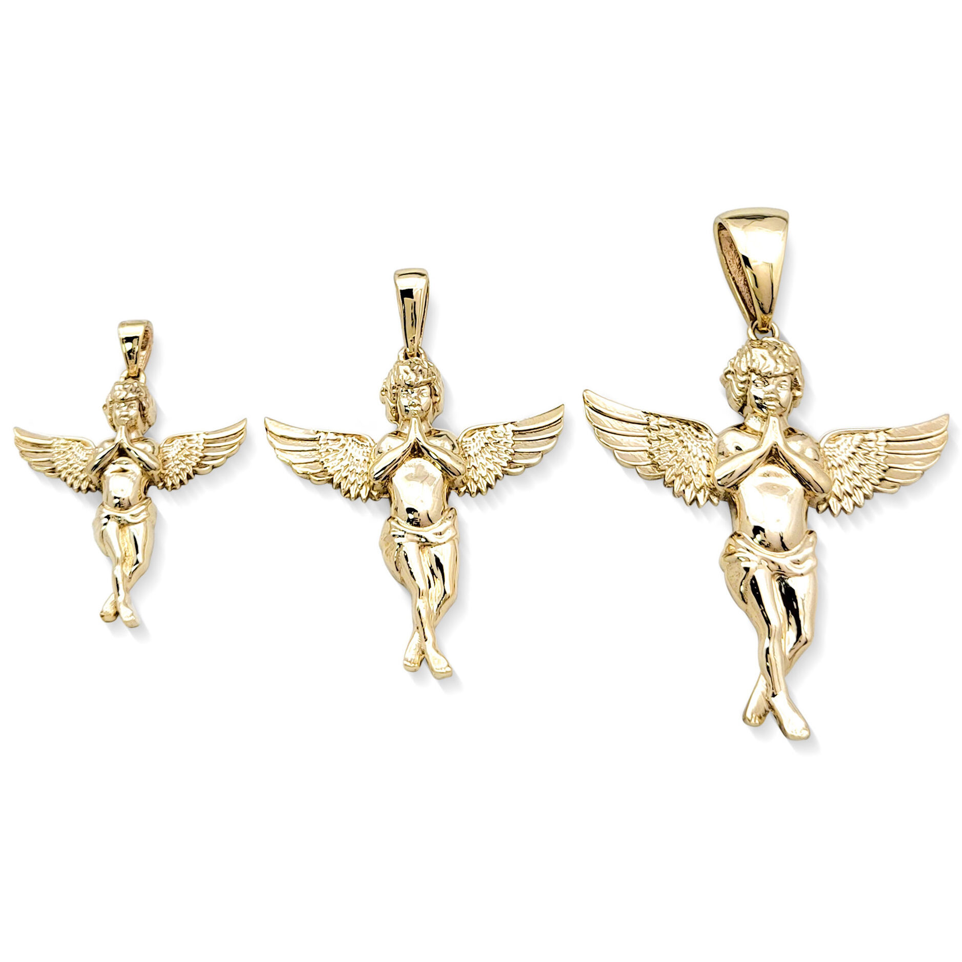 Real 10K Yellow Gold Angel Pendant Praying Baby Guardian Angel Pendant 3 Sizes
