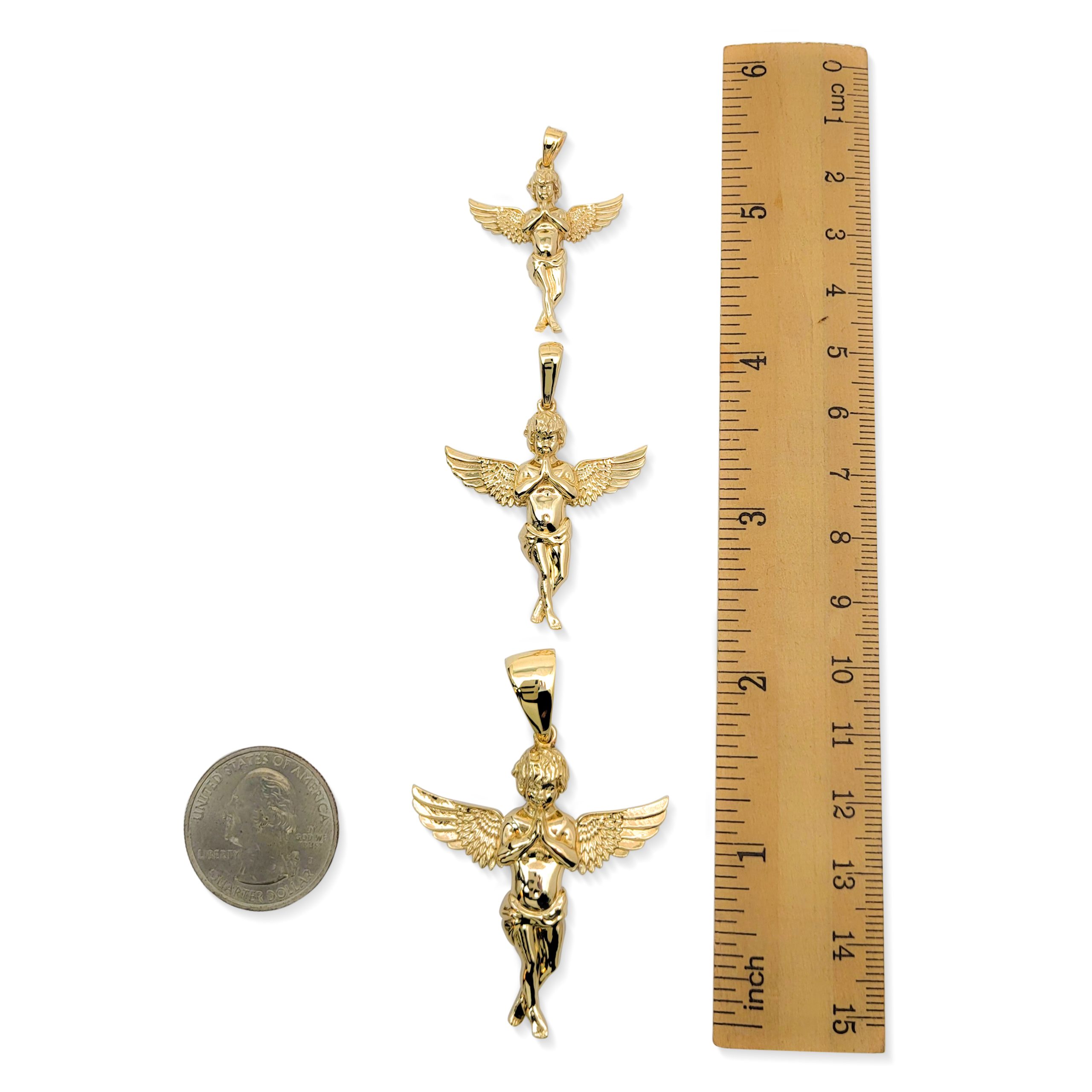 Real 18K Yellow Gold Angel Pendant Praying Baby Guardian Angel